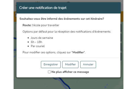 Création simplifiée de notifications d'itinéraire