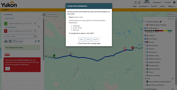 Simplified Creation of Route Notifications